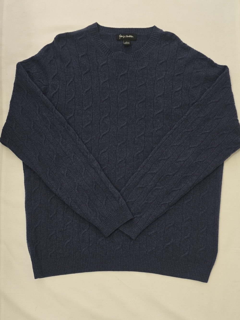 John W. Nordstrom Navy Cable Crewneck Cashmere Sweater L
